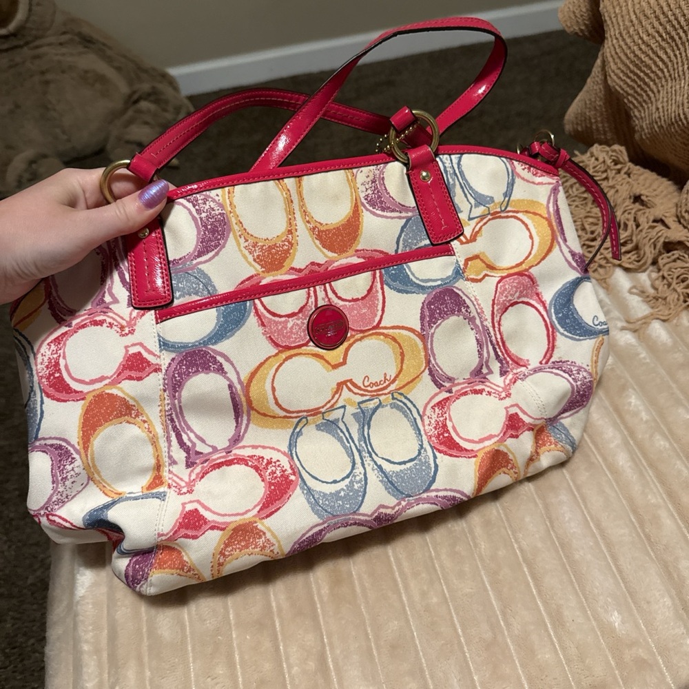 Coach Red and Yellow Shoulder Bag with Signature Style